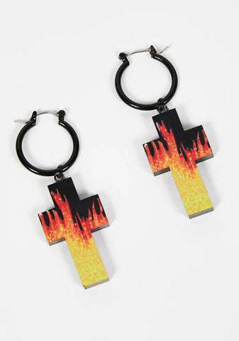 Burning Faith Cross Drop Earrings