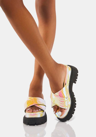 Shiny Thoughts Iridescent Sandals