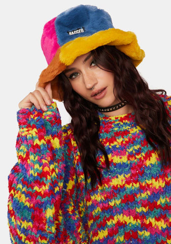 Patchwork Faux Fur Bucket Hat