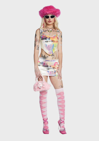 Renaissance Cherub Satin Pelmet Mini Skirt