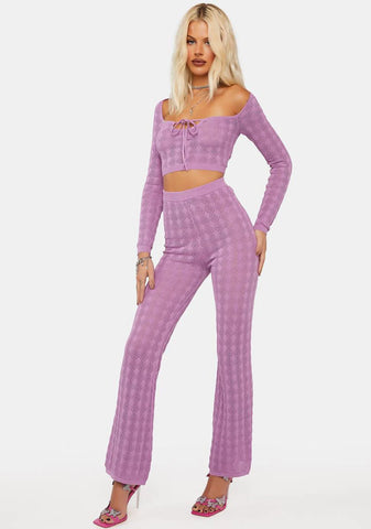 Lilac Pointelle Knit Trousers