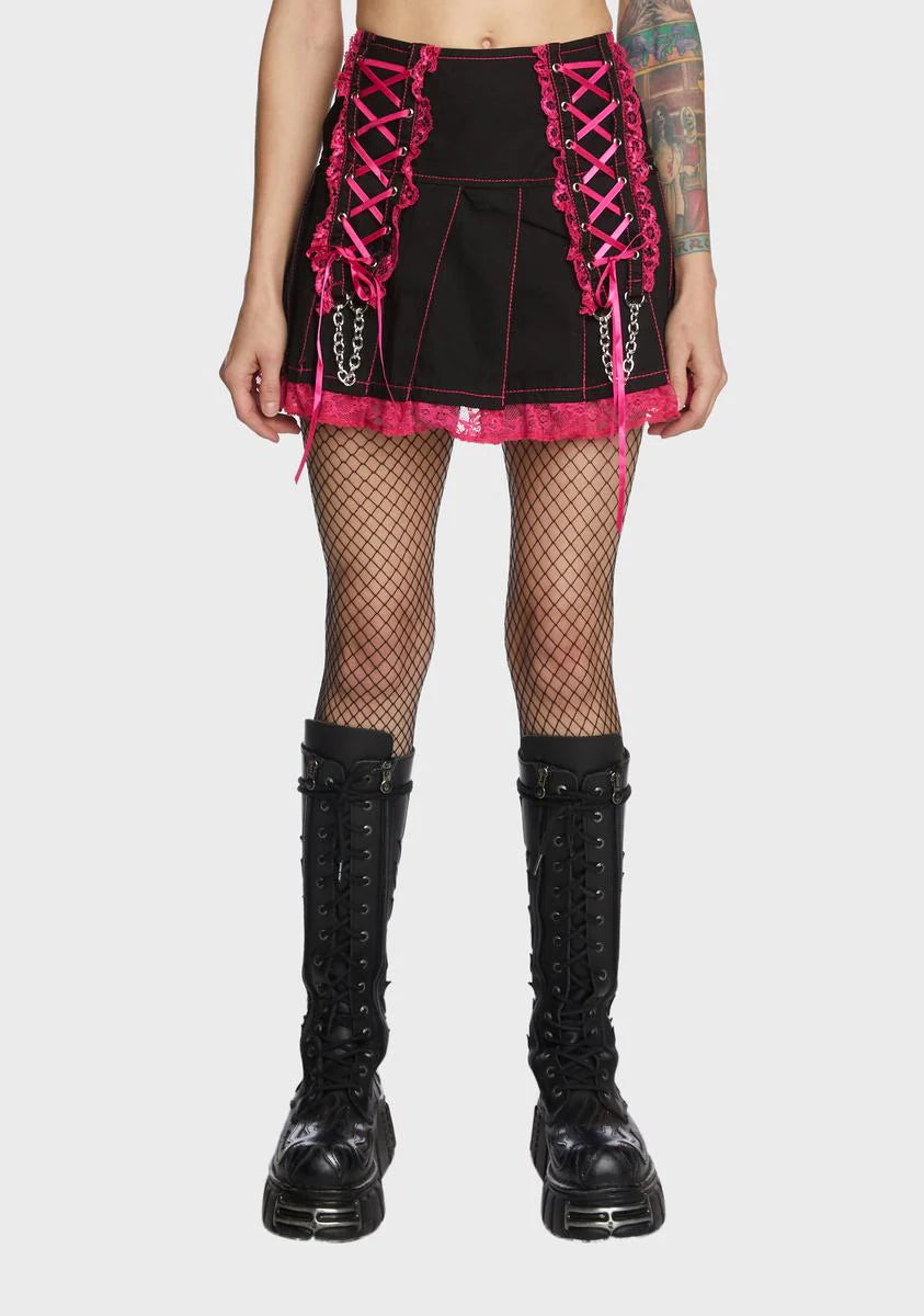 Pink Lace Pleated Skirt