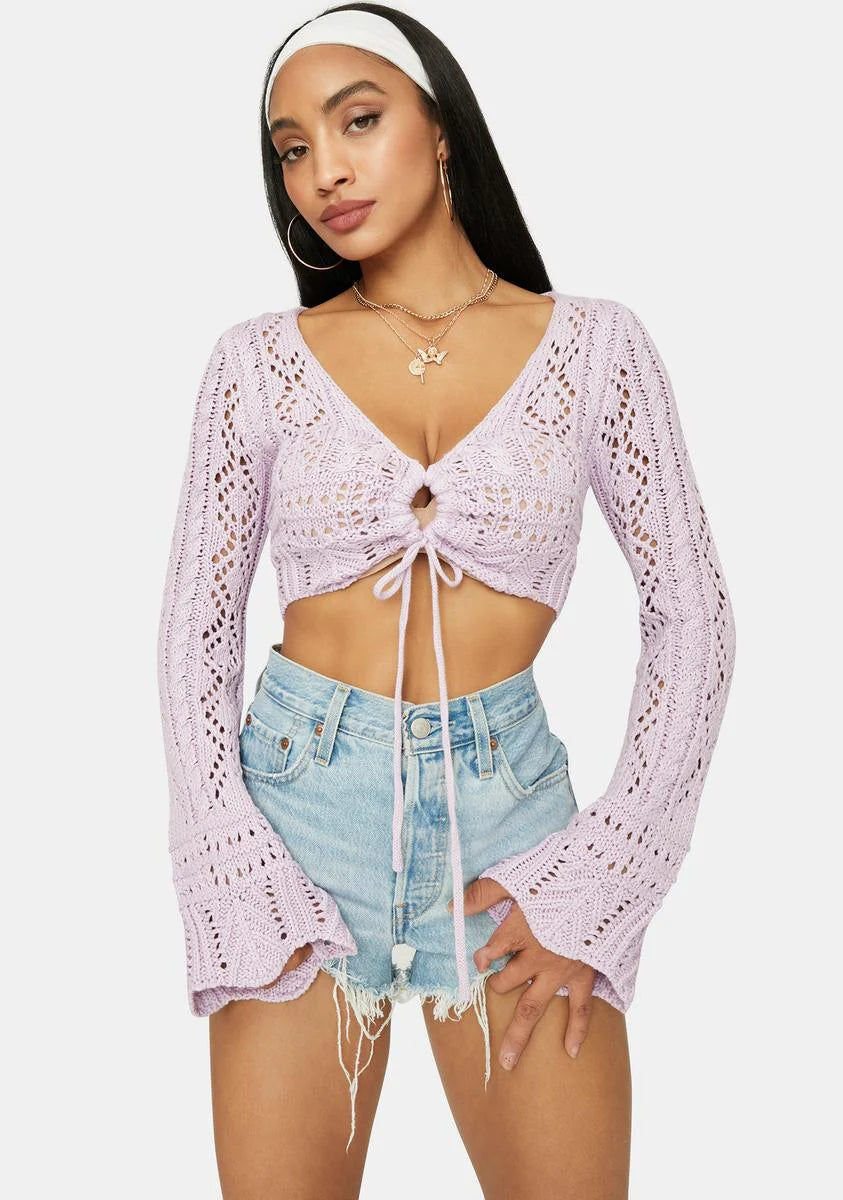 Lavender Coming Soon Loose Crochet Crop Top