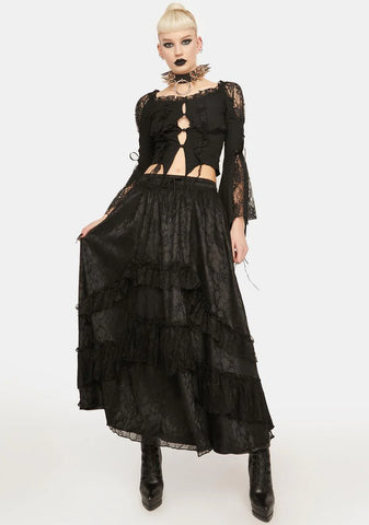 Elegant Frilly Lace Maxi Skirt