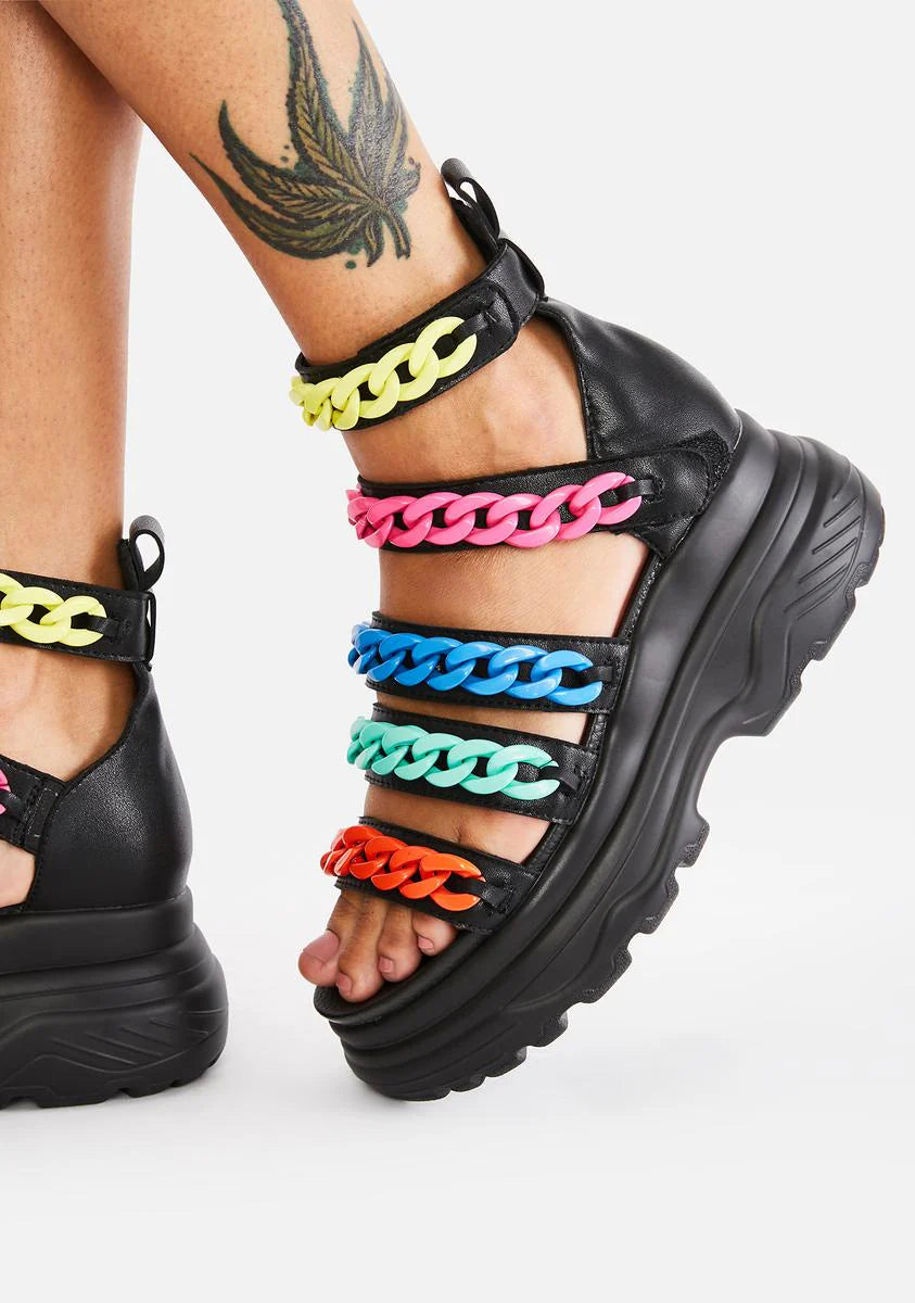 Rainbow Strident Chain Gladiator Sandals