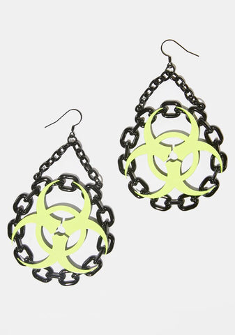 Radioactive Heart Chain Earrings