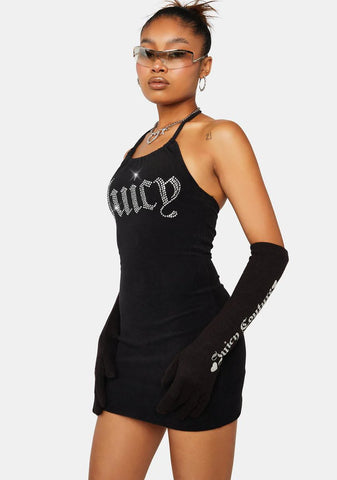 Black Big Bling Terry Halter Dress