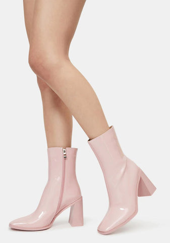 Pink Patent Belle Heeled Boots