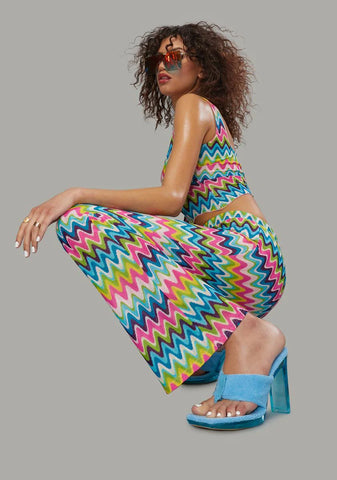 Wavy Thoughts Stitch Knit Flare Pants