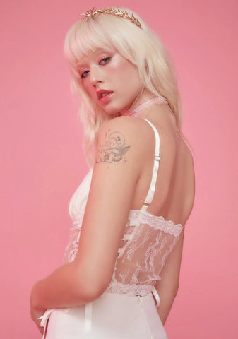 First Woman Sheer Lace Crop Top