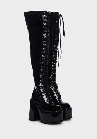 Midnight Electric Veins Thigh High Boots