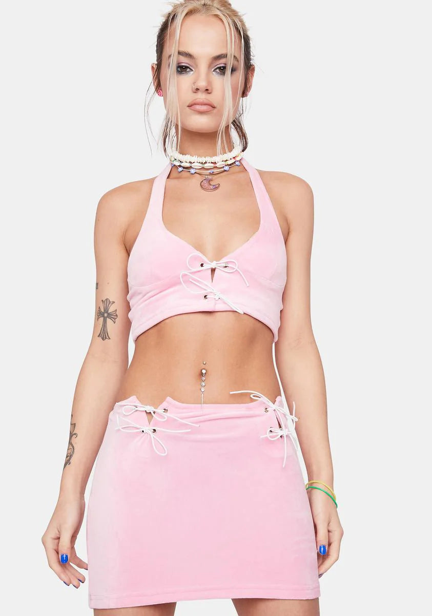 Wish You Were Me Velour Skirt Set