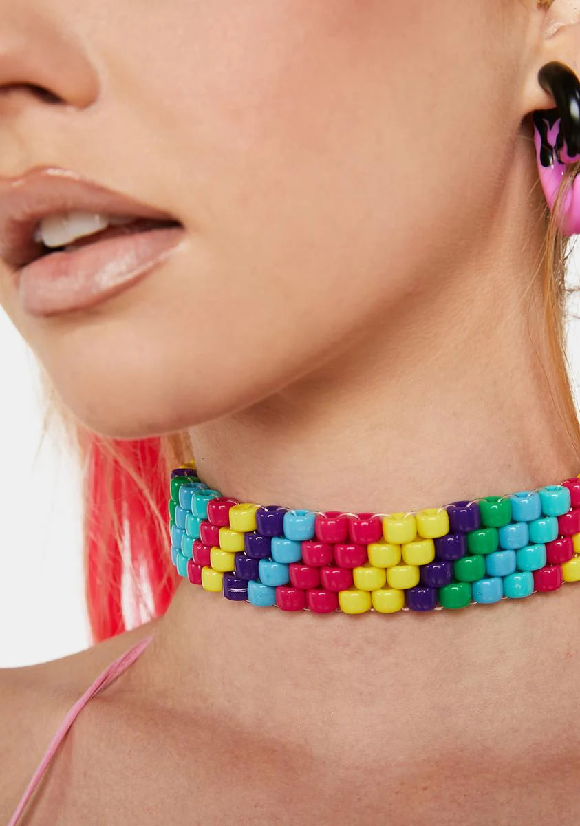 Rainbow Fanatic Beaded Choker