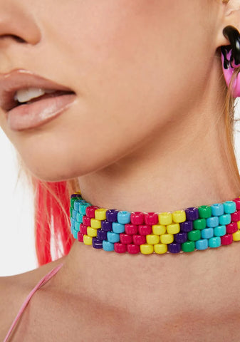 Rainbow Fanatic Beaded Choker