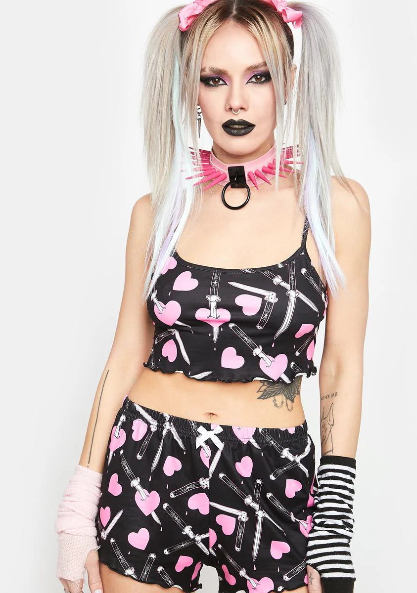 Crossed Blades Heart Print Pajama Set