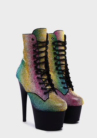 Adore-1020 Rhinestone Stiletto Boots - Rainbow