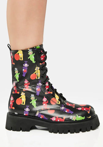 x Teletubbies Multi Print Combat Boots