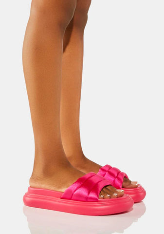 Pink Jasylnn Satin Padded Flatform Sandals