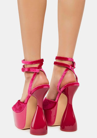Pink Disco Velvet Lace Up Heels