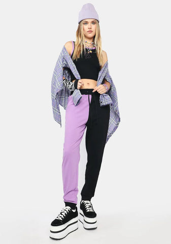 Purple Colour Block Track Pants