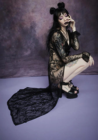 Demonology Lace Bell Sleeve Duster