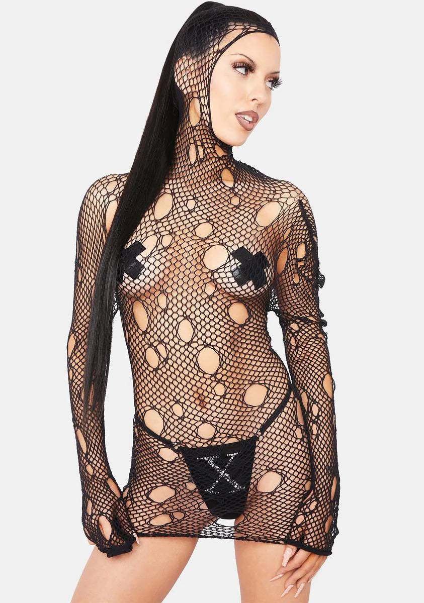 Hooked On You Fishnet Mini Dress