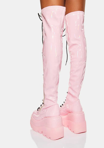 Pink Holographic Shaker-374 Thigh High Boots