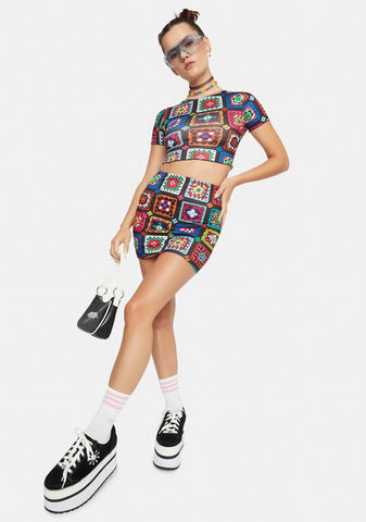 Retro Realness Crochet Print Crop Top