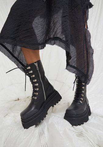 Synth Unisex Genuine Leather Square Toe Combat Boots