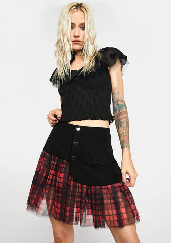 Hell Girl Series Mesh Stitched Grid Skort