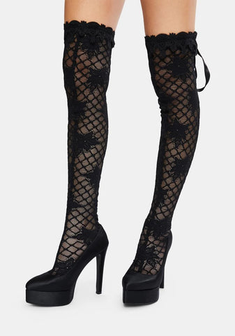 Unspeakable Secrets Lace Thigh High Boots