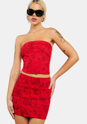 Rose Print Mini Skirt