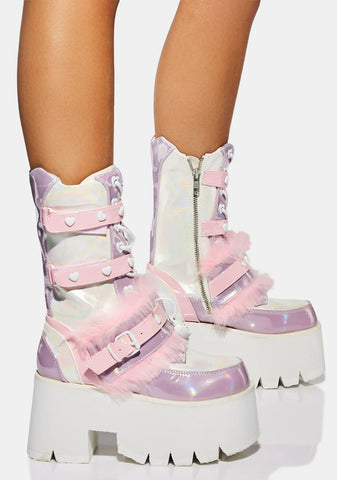 Lavender Trippy Love Platform Boots