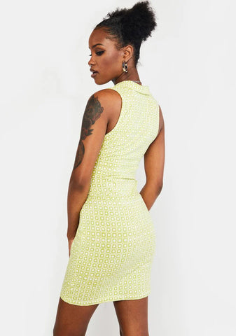 Green Geo Retro Jelita Mini Dress