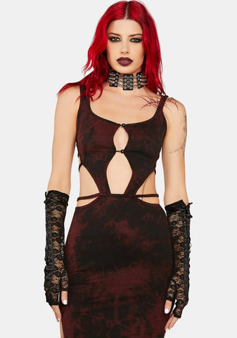 Red Tie Dye Cut-Out Maxi Dress