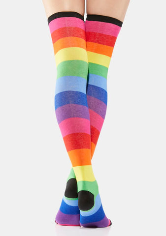 Above The Rainbows Striped Thigh High Socks