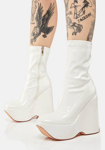 White Patent Amalfi Wedge Boots