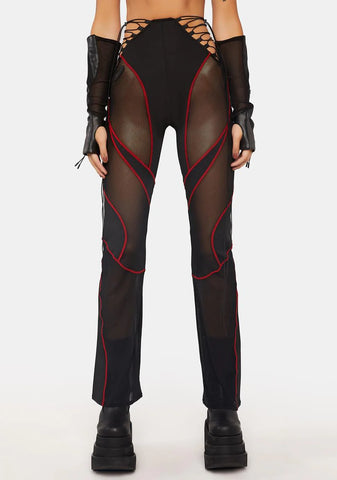 Red Lace-Up Stretch Pants