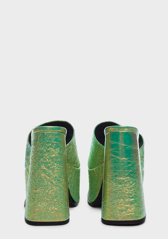 Lime Sagittarius Metallic Platform Mules