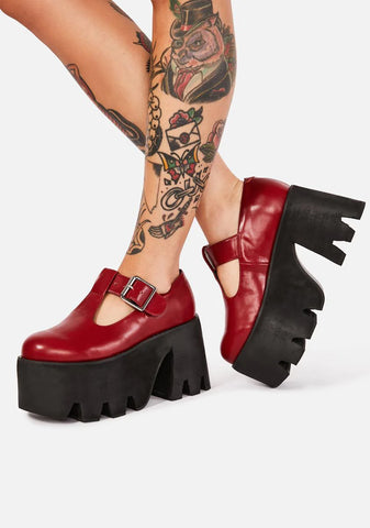 Red Tee Tee Platform Mary Janes