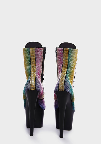 Adore-1020 Rhinestone Stiletto Boots - Rainbow