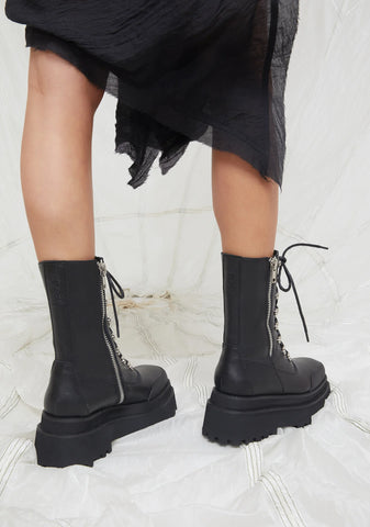 Synth Unisex Genuine Leather Square Toe Combat Boots