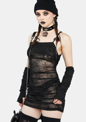 Spider Web Mesh Bodycon Mini Dress