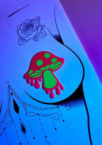 Neon Pink Melty Green Super Shroom UV Pasties