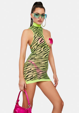 Electric Seduction Sheer Mini Dress
