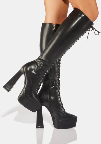 Panic Attack Platform Knee High Boots