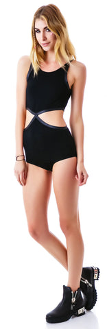 Alicia Leather Trim Cut Out Bodysuit