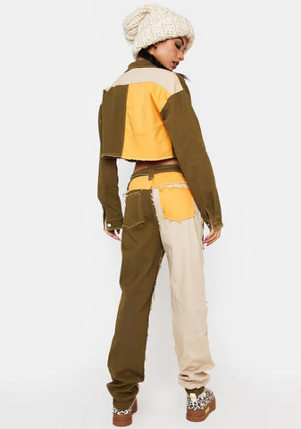 Olive Hidden Layers Patchwork Joggers