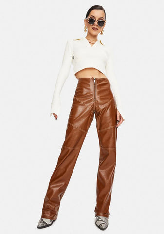 Brown Zakira Vegan Leather Pants