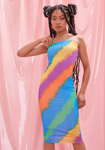 La La Land Striped Midi Tube Dress